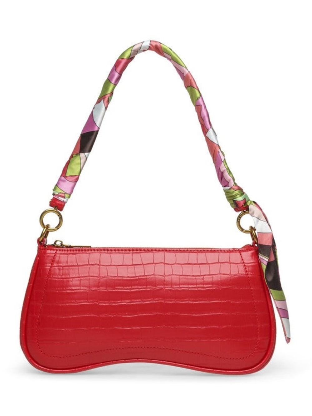 Steve Madden Red Croc-Embossed Shoulder Bag with Multicolor Scarf Strap